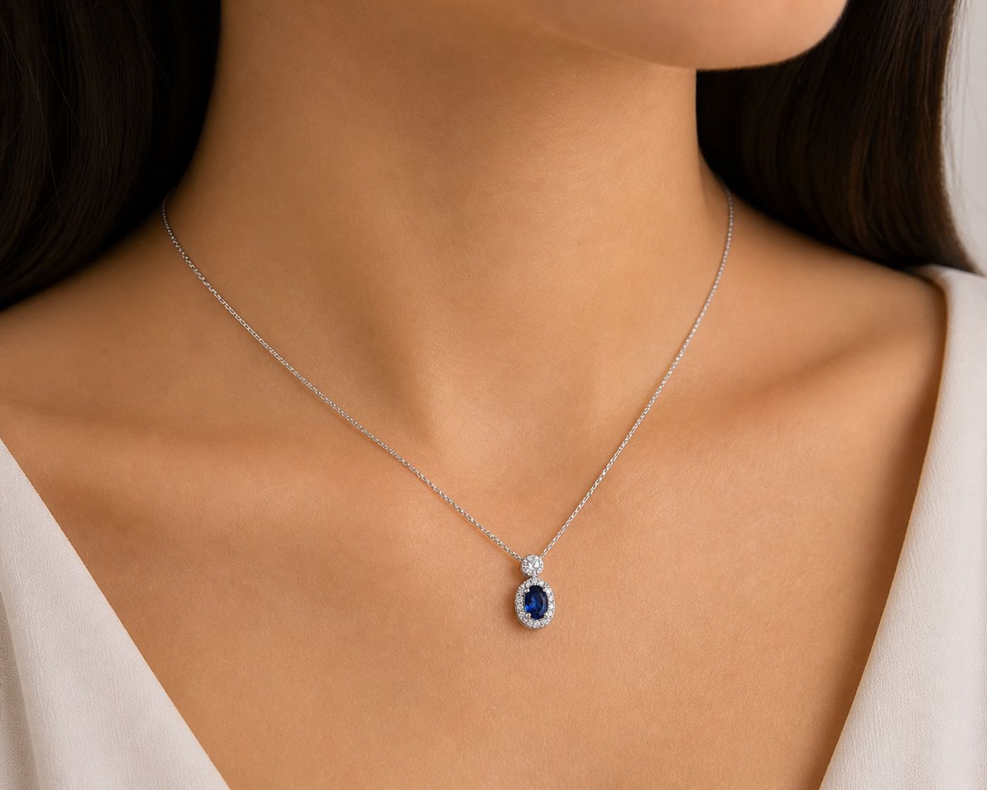 Sapphire & Diamond Halo Necklace