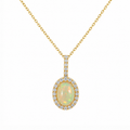 Opal & Diamond Halo Pendant Necklace