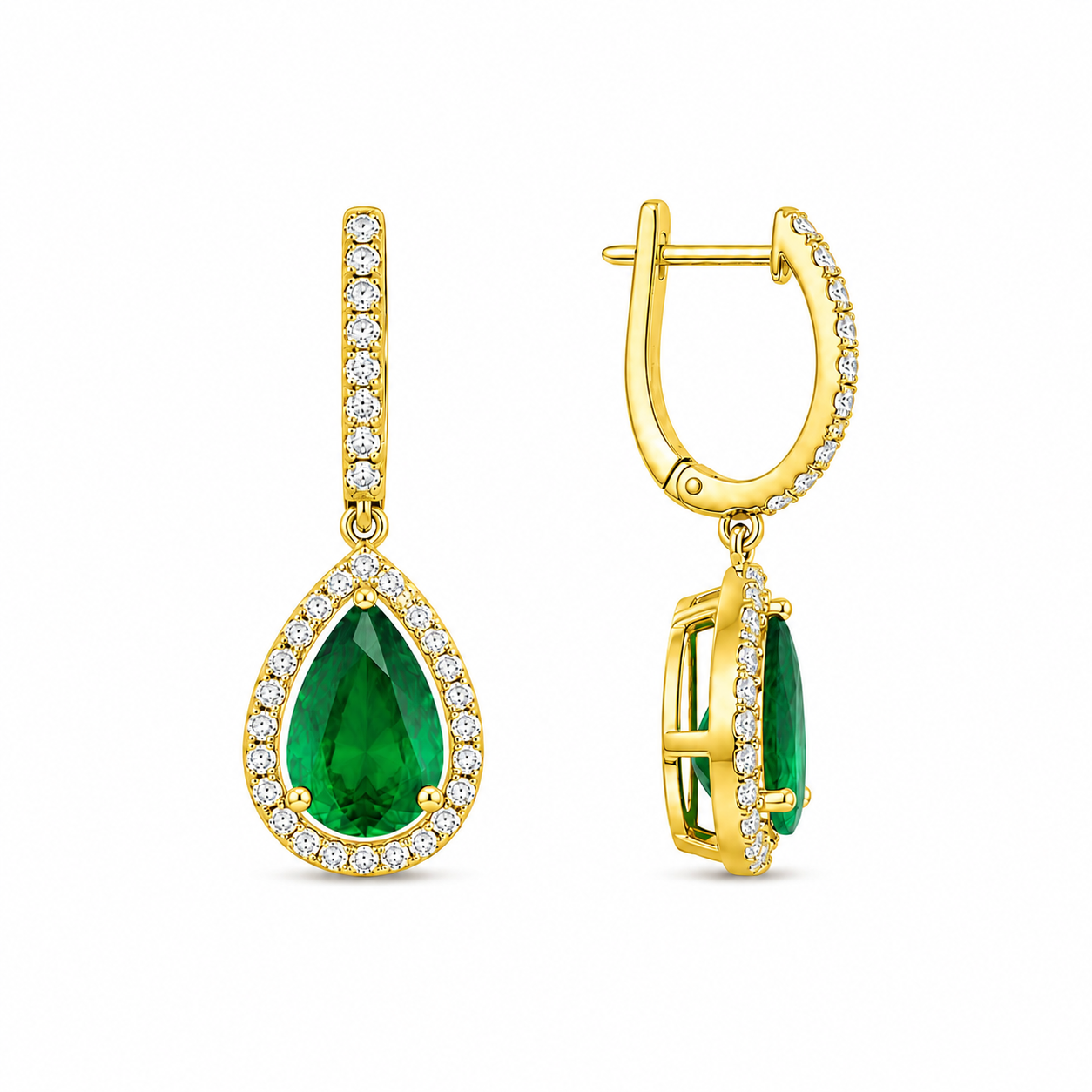 Emerald Halo Drop Earrings