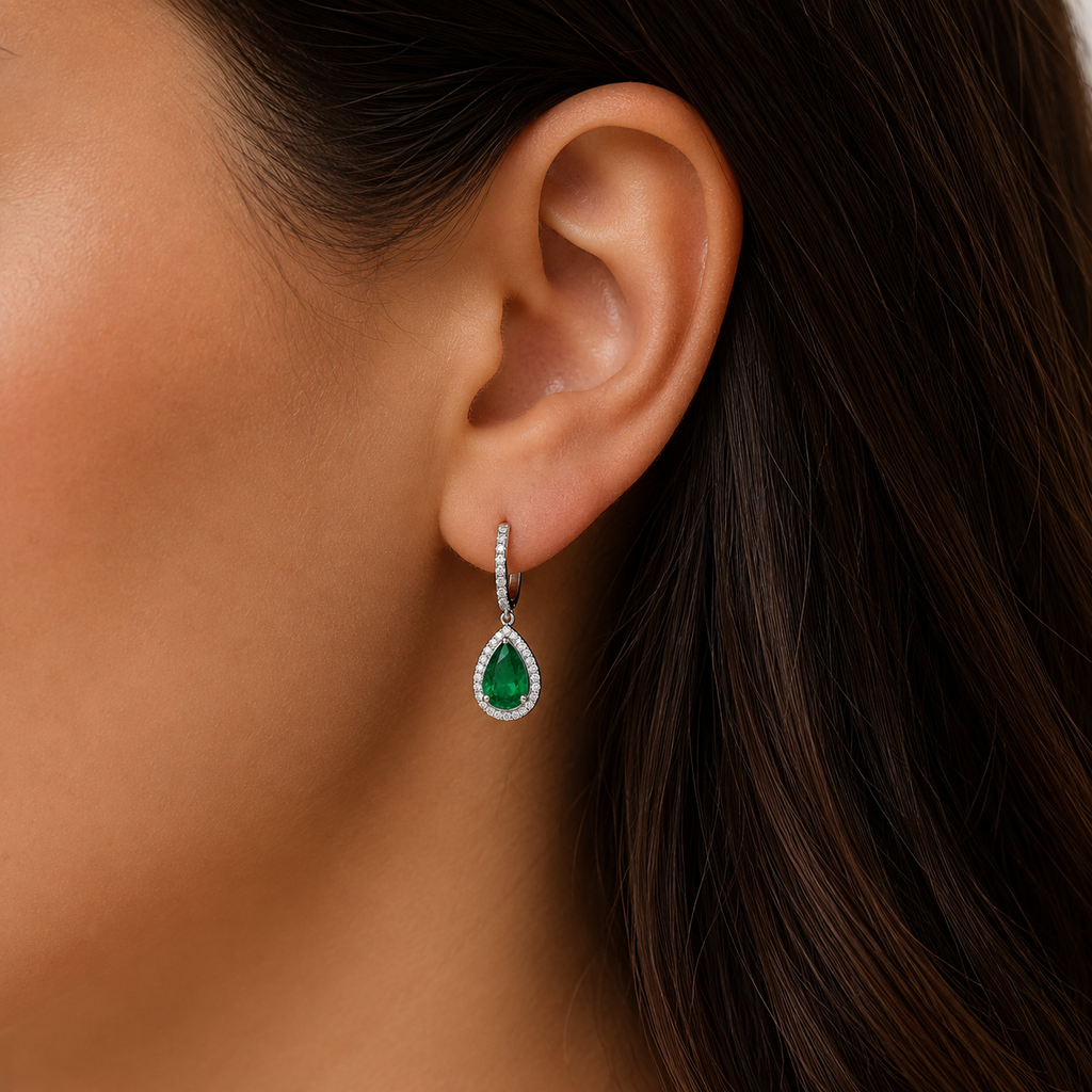 Emerald Halo Drop Earrings
