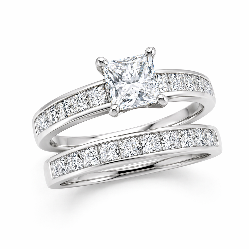 GIA Certified Princess Cut Diamond Bridal Set