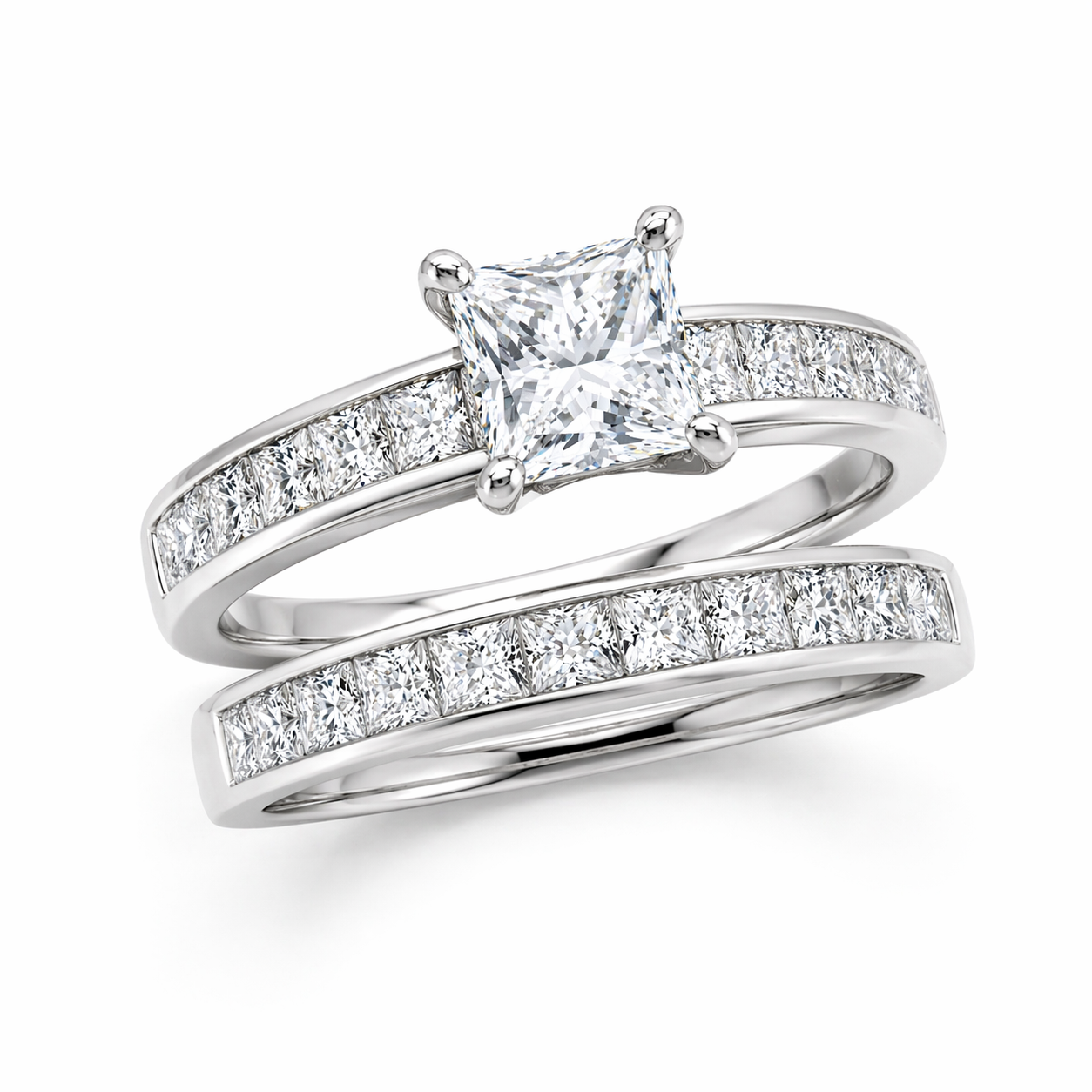 GIA Certified Princess Cut Diamond Bridal Set