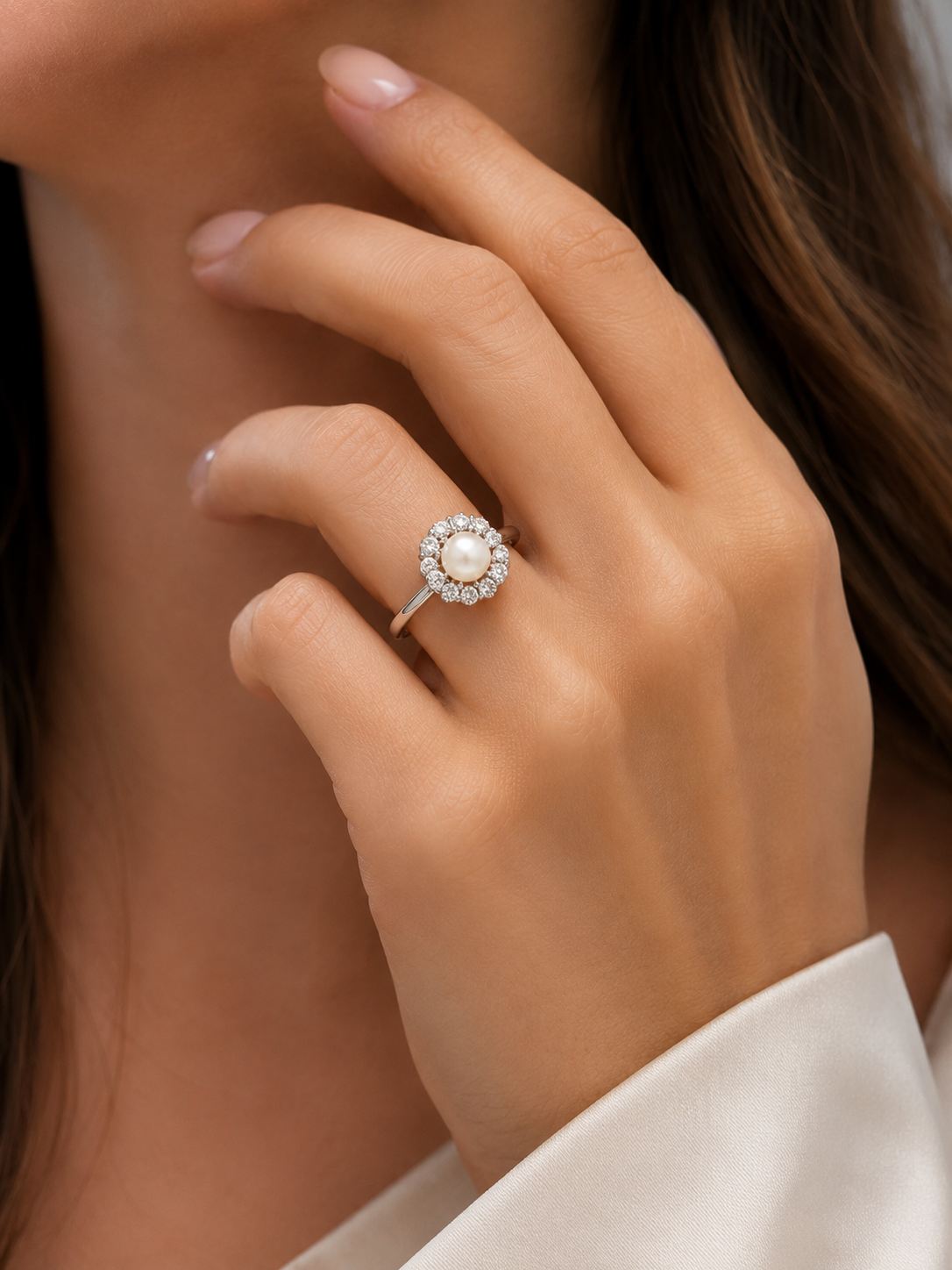 Pearl & Diamond Halo Ring
