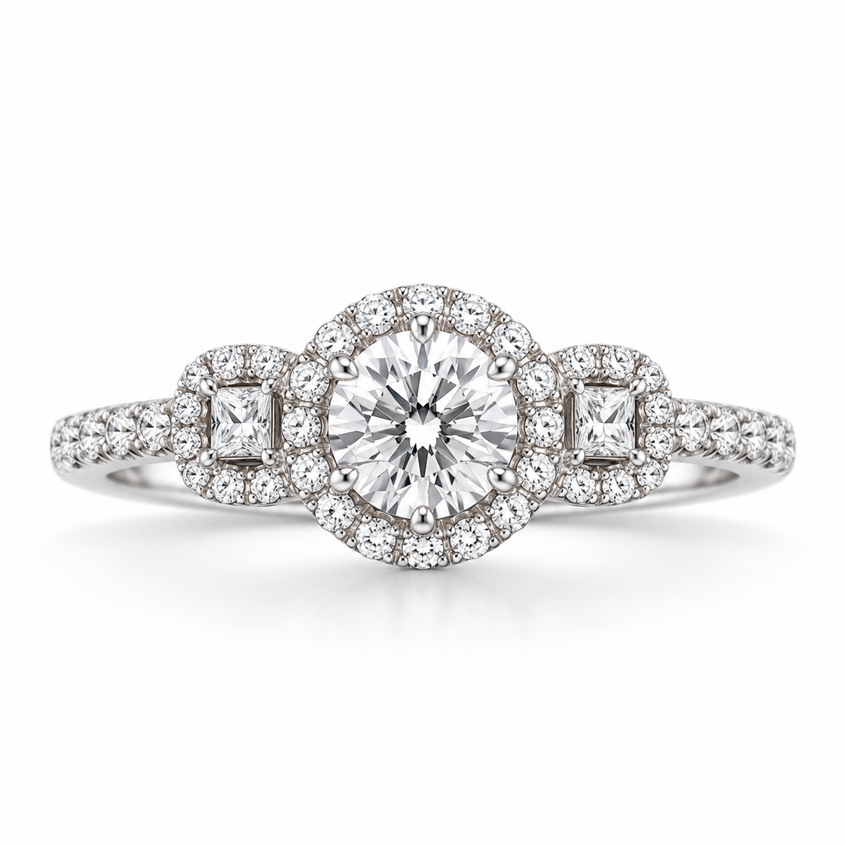 IGI Lab-Grown Diamond Three-Stone Halo Ring – 1.00 ct