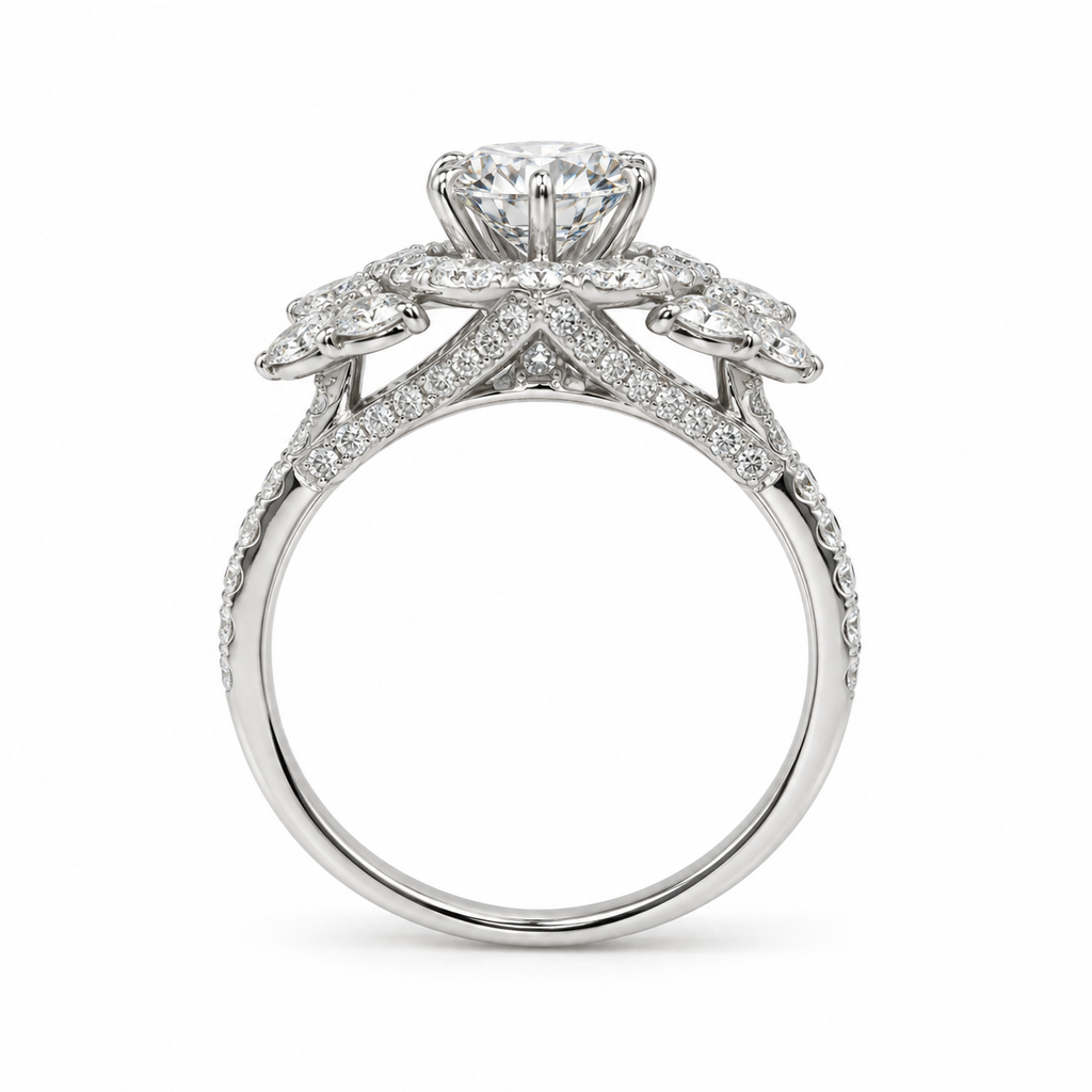 IGI Lab-Grown Diamond Three-Stone Halo Ring – 1.00 ct