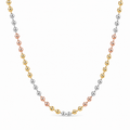 14K Solid Tricolor Diamond- Cut Bead Chain Necklace
