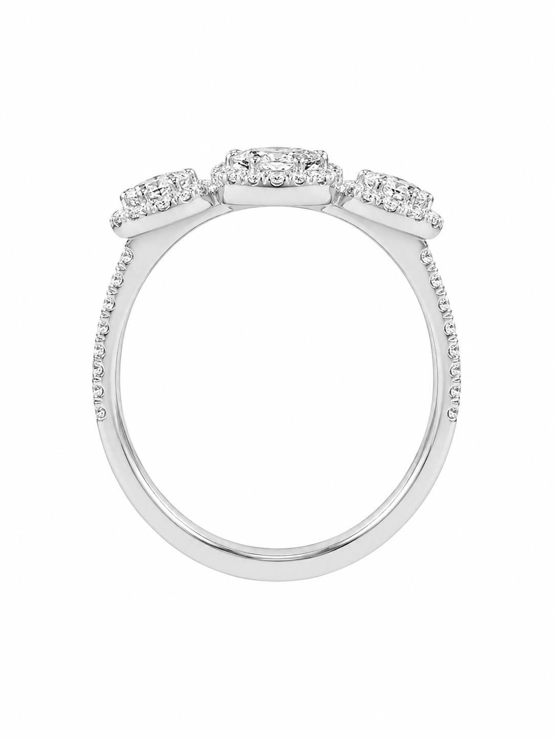 Three-Stone Halo Diamond Ring