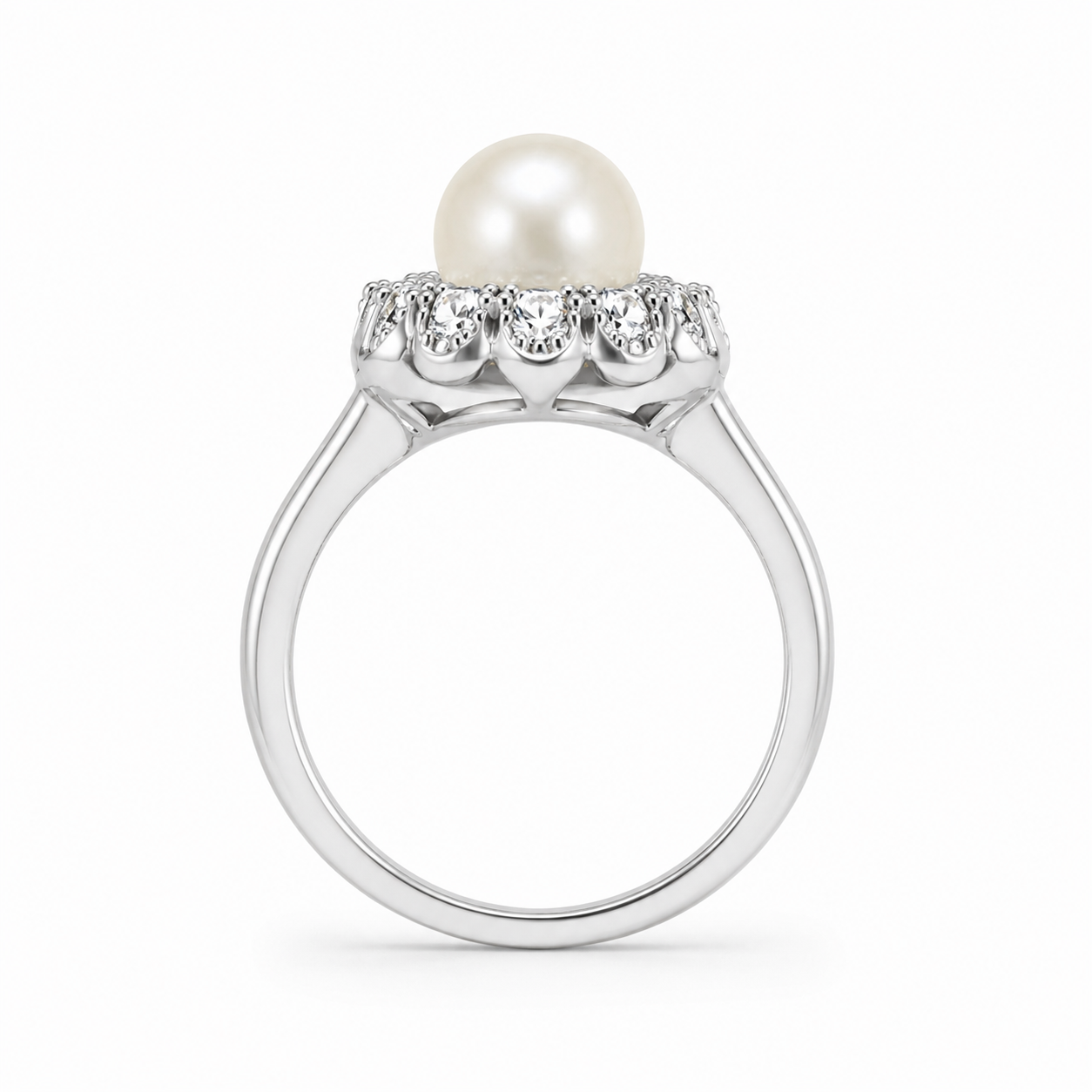 Pearl & Diamond Halo Ring