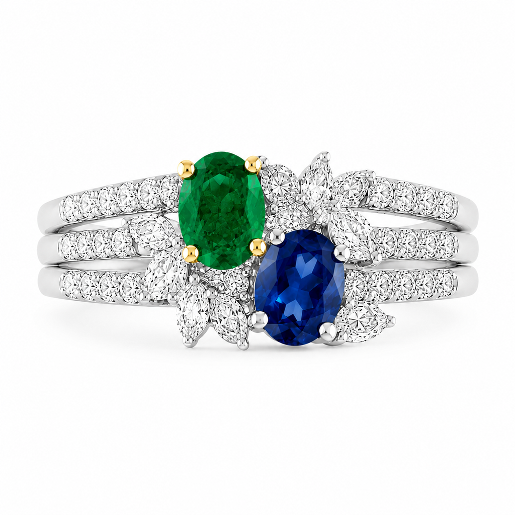 Emerald, Sapphire & Diamond Multi-Band Ring