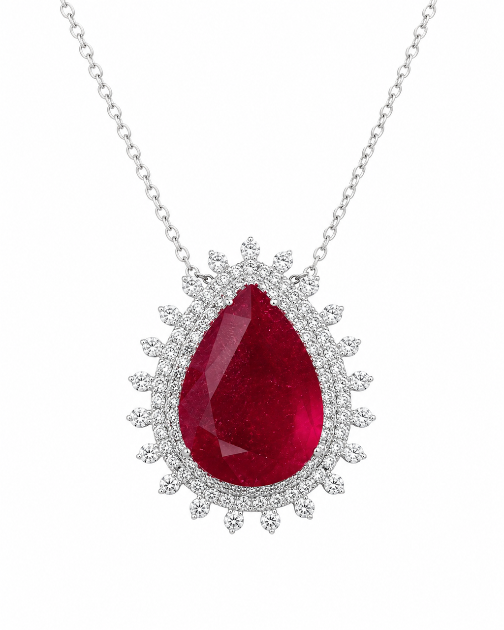 Ruby & Diamond Halo Pendant Necklace