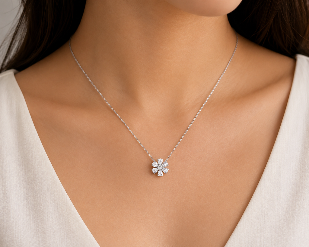 Diamond Flower Pendant Necklace