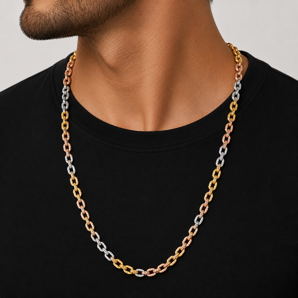 14K Tri-Color Cable Link Necklace