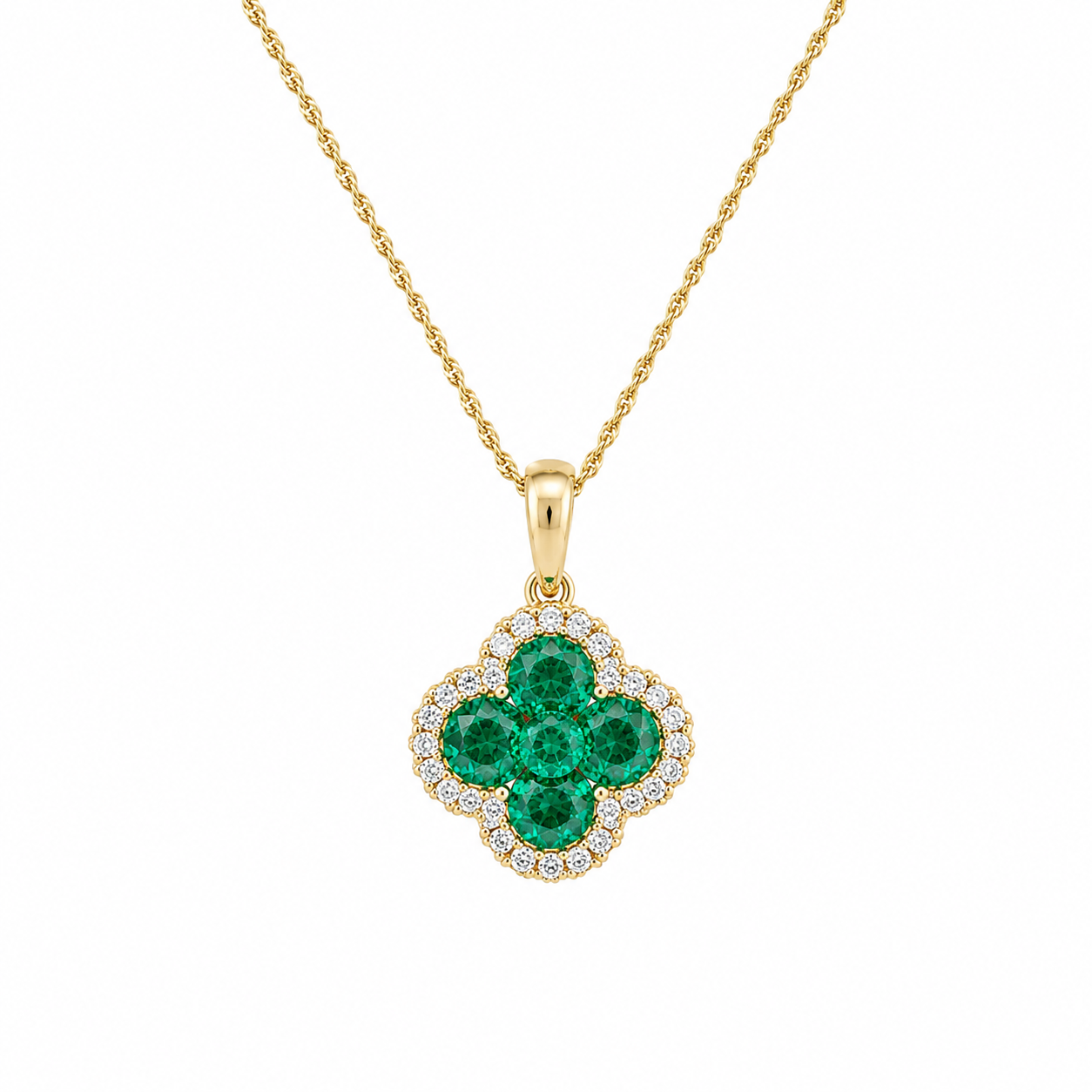 Emerald & Diamond Halo Pendant Necklace