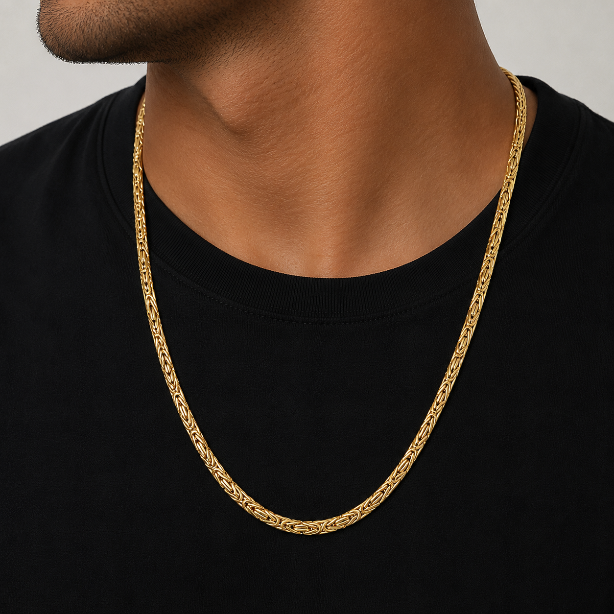 14K Semi- Hollow Gold Byzantine Necklace 3.5 mm