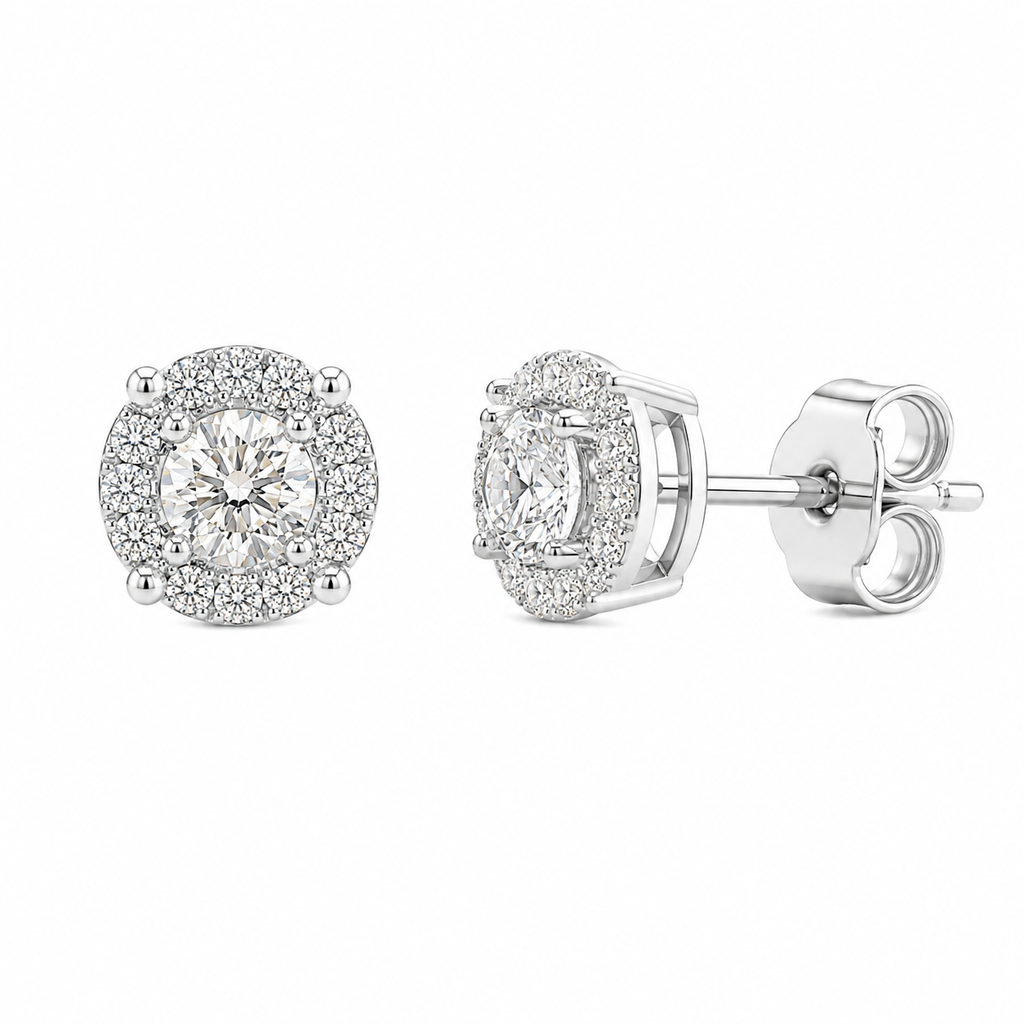 Round Halo Diamond Stud Earrings