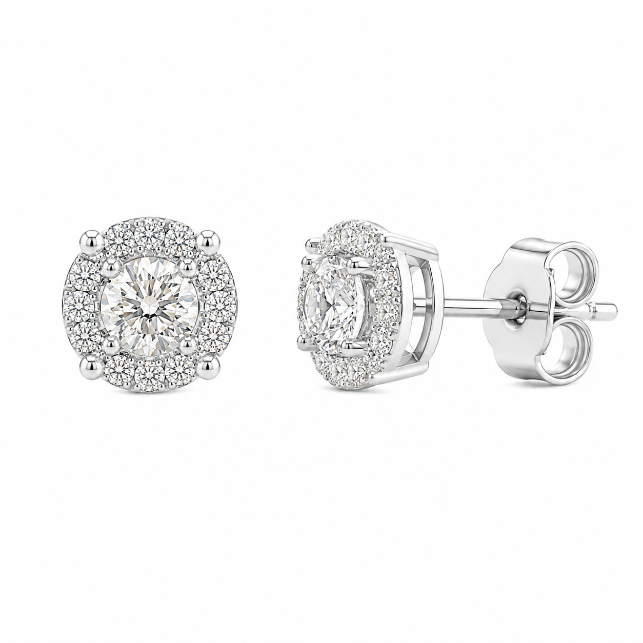 Round Halo Diamond Stud Earrings