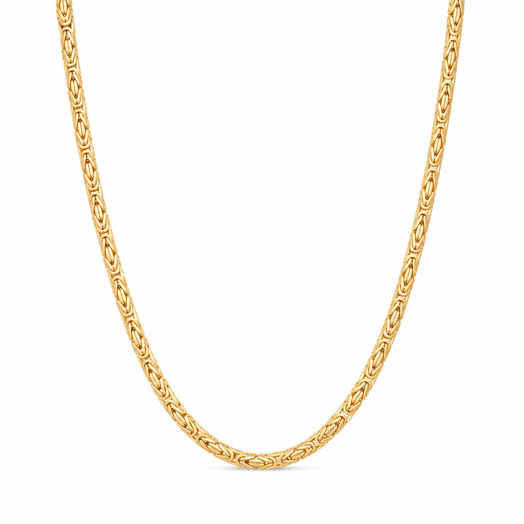 14K Semi- Hollow Gold Byzantine Necklace 3.5 mm