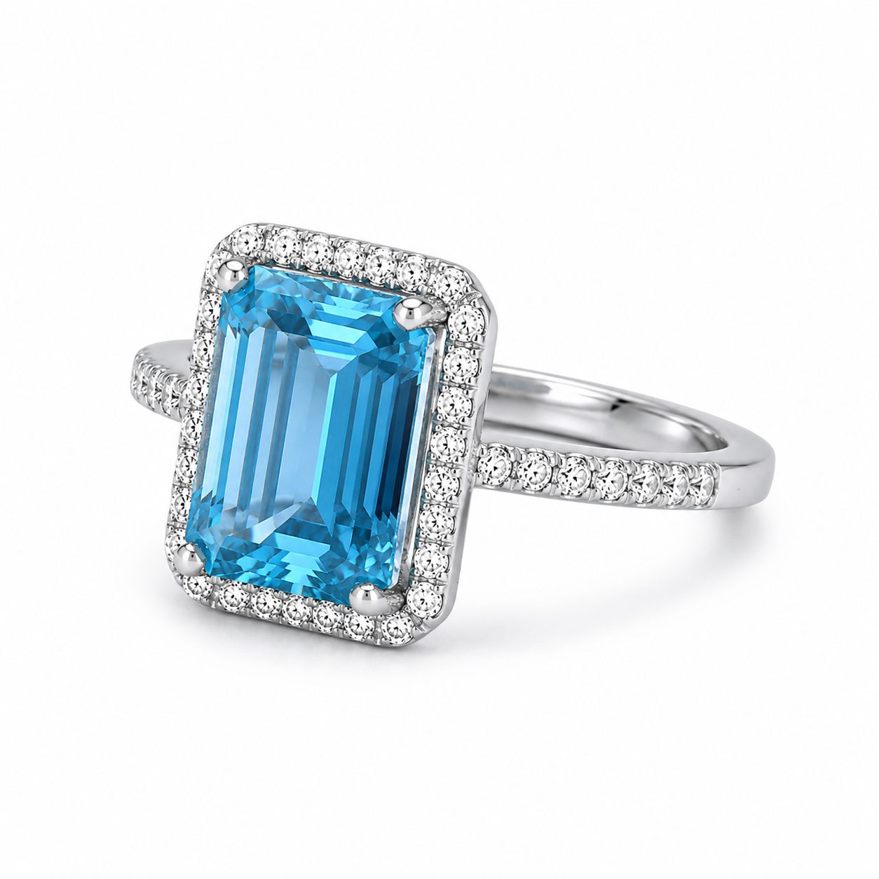 Blue Topaz & Aquamarine Halo Ring