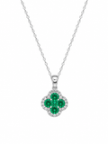 Emerald & Diamond Halo Pendant Necklace