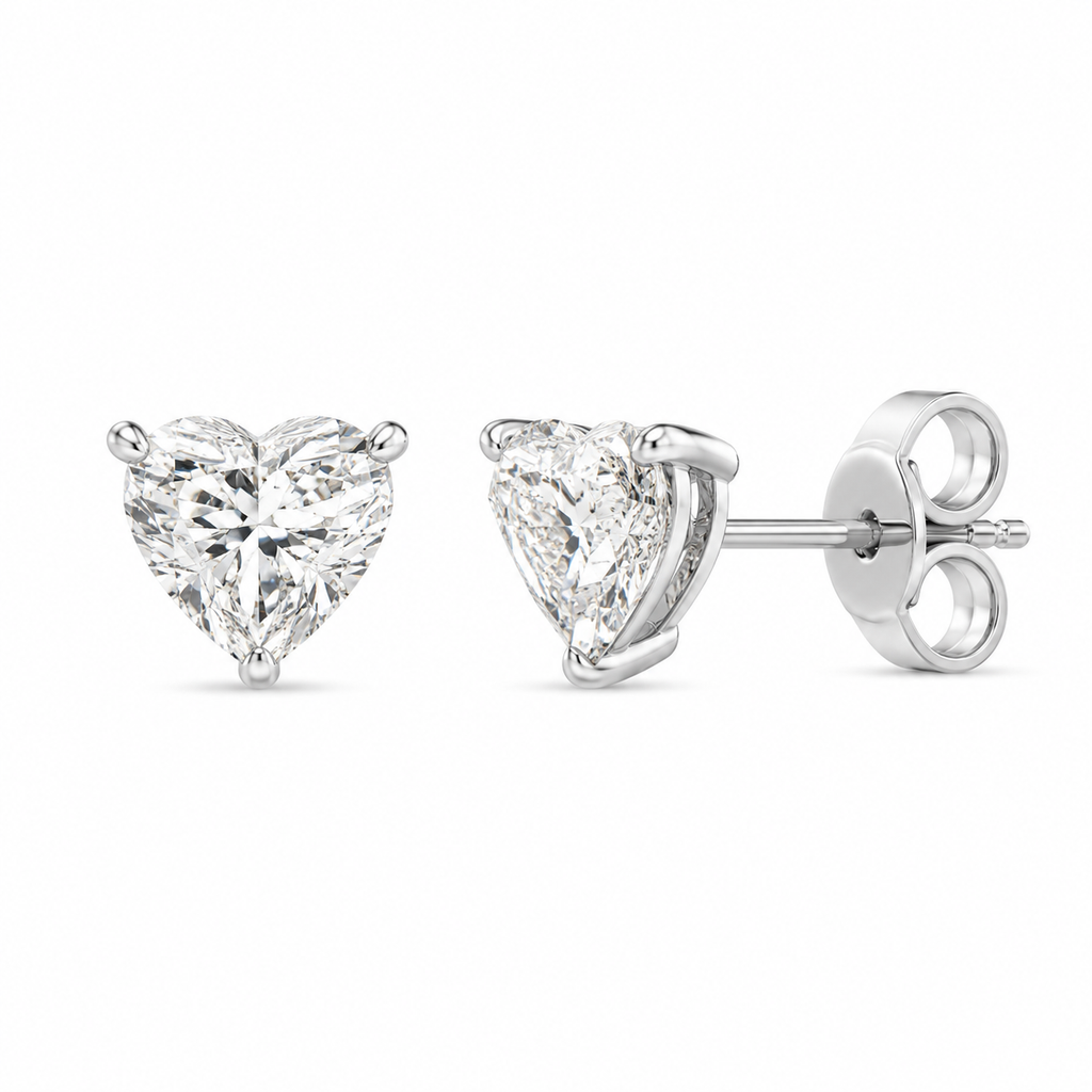 Heart-Shaped Diamond Stud Earrings