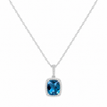 Natural Blue Topaz & Diamond Halo Necklace