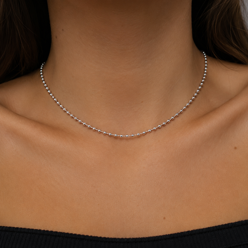 14K Gold Moon Cut Bead Ball Necklace