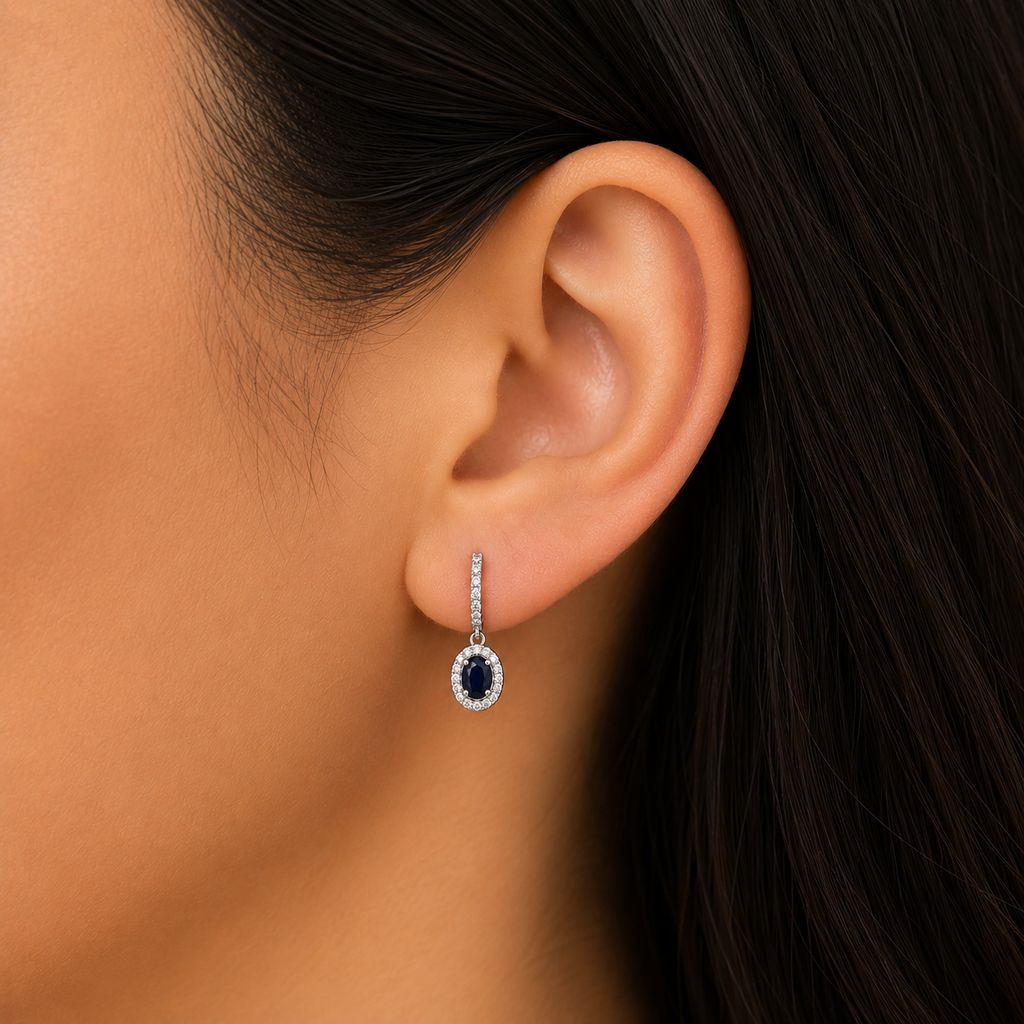 Sapphire & Diamond Halo Drop Earrings