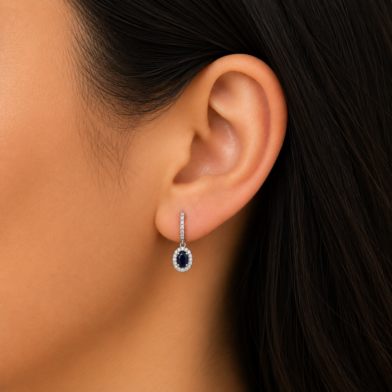 Sapphire & Diamond Halo Drop Earrings