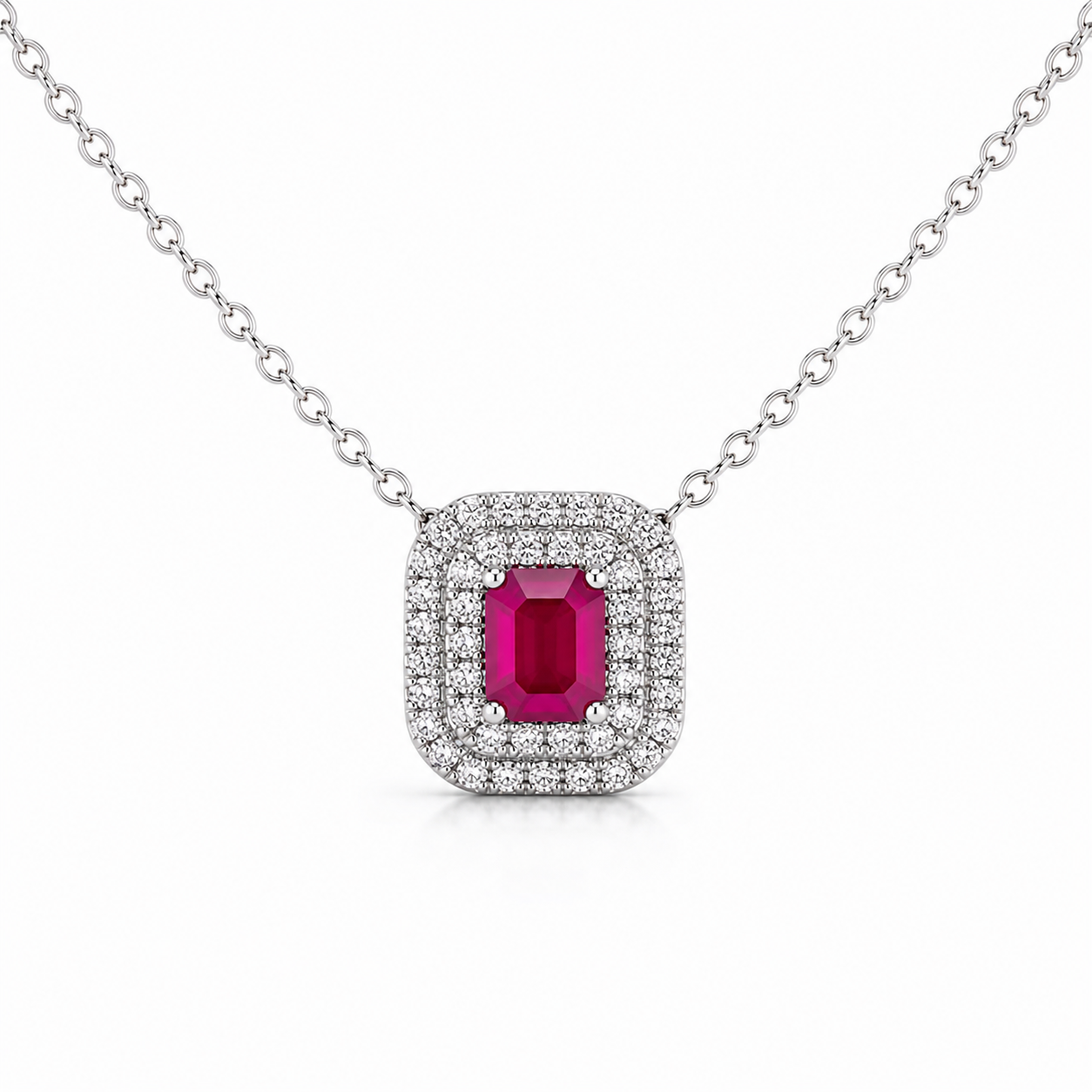 Ruby & Diamond Halo Necklace