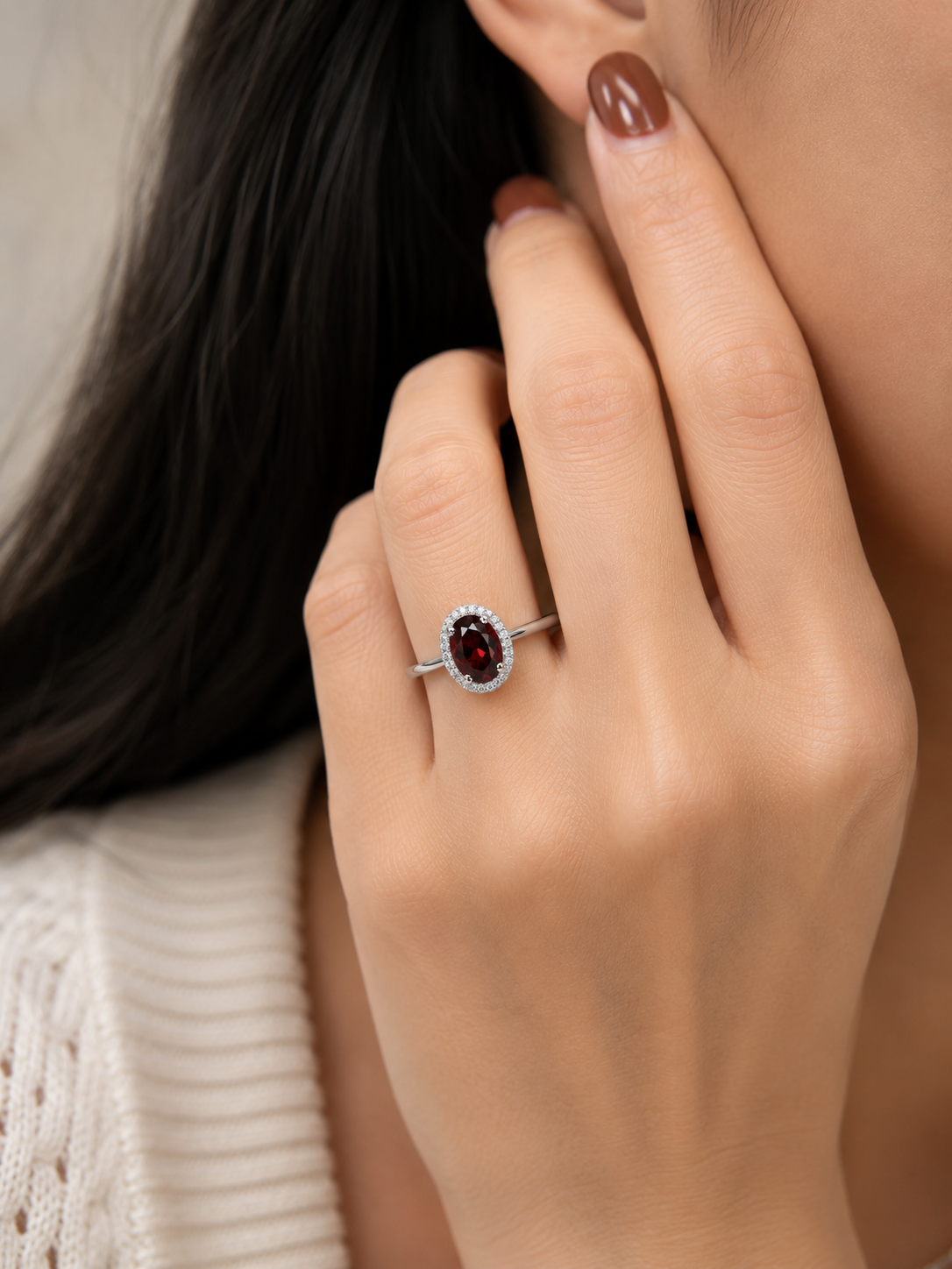 Garnet Halo Ring