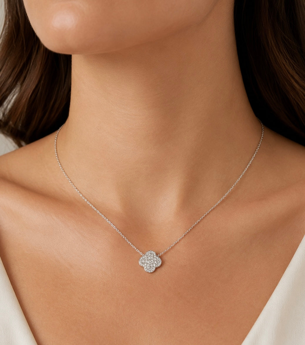 Diamond Pavé Clover Pendant Necklace