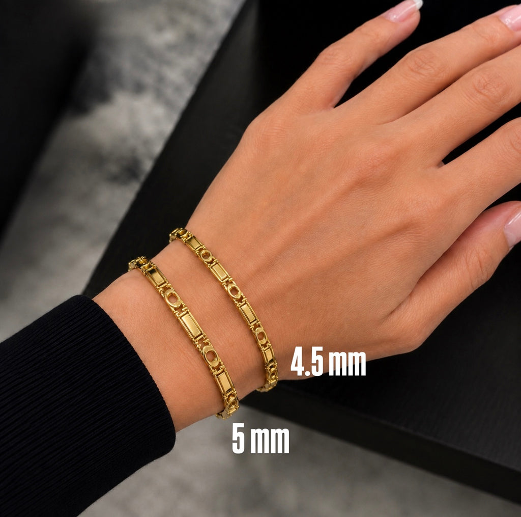 14K Solid Gold Tiger Eye Link Bracelet