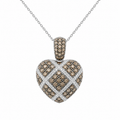 Champagne & White Diamond Heart Pendant Necklace – 18K White Gold
