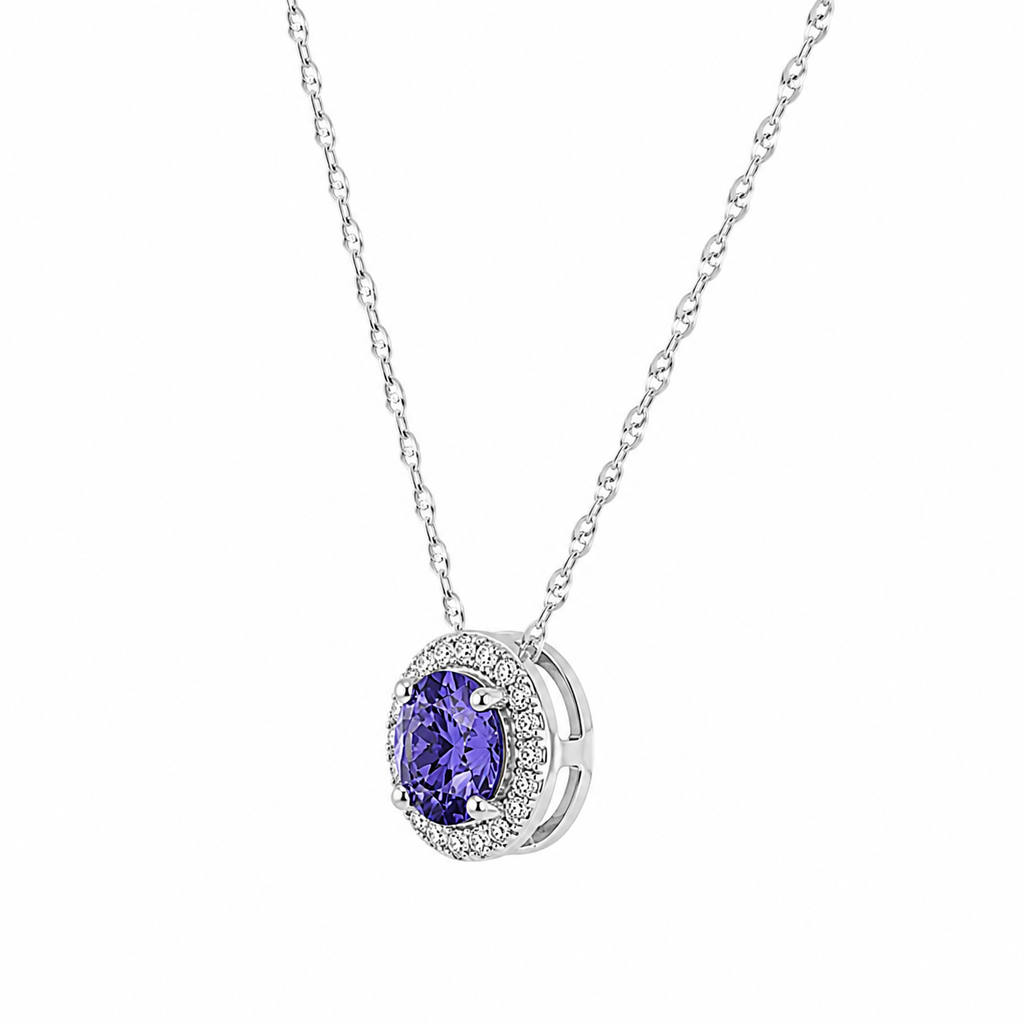Tanzanite & Diamond Halo Pendant Necklace