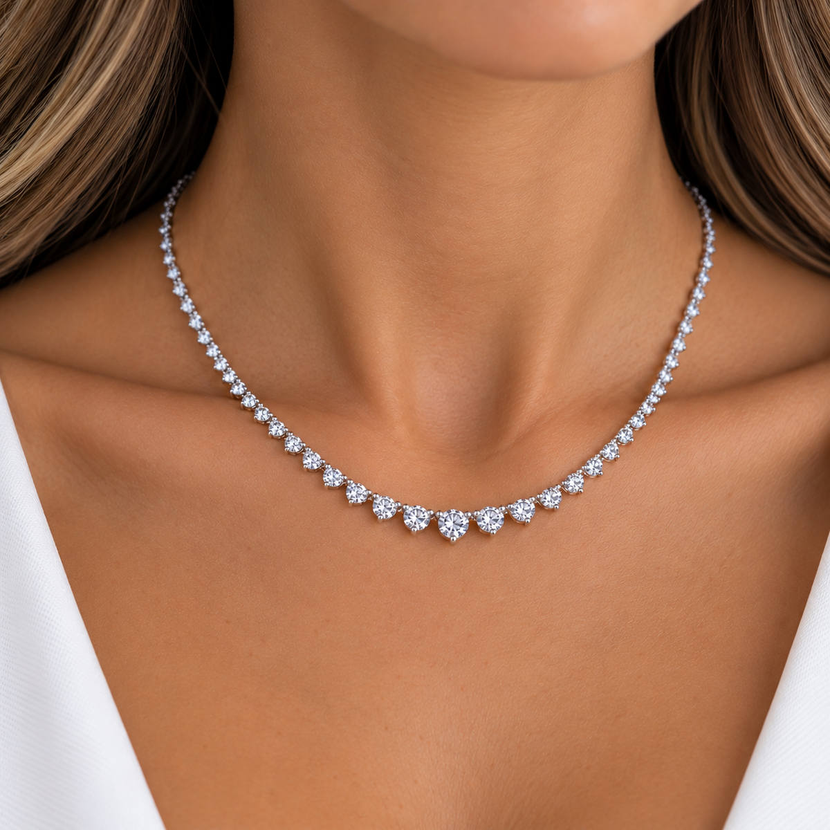 Graduated Lab- Grown Diamond Riviera Necklace- 9.00 ctw
