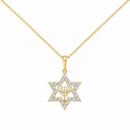 Diamond Star of David Pendant Necklace with Menorah