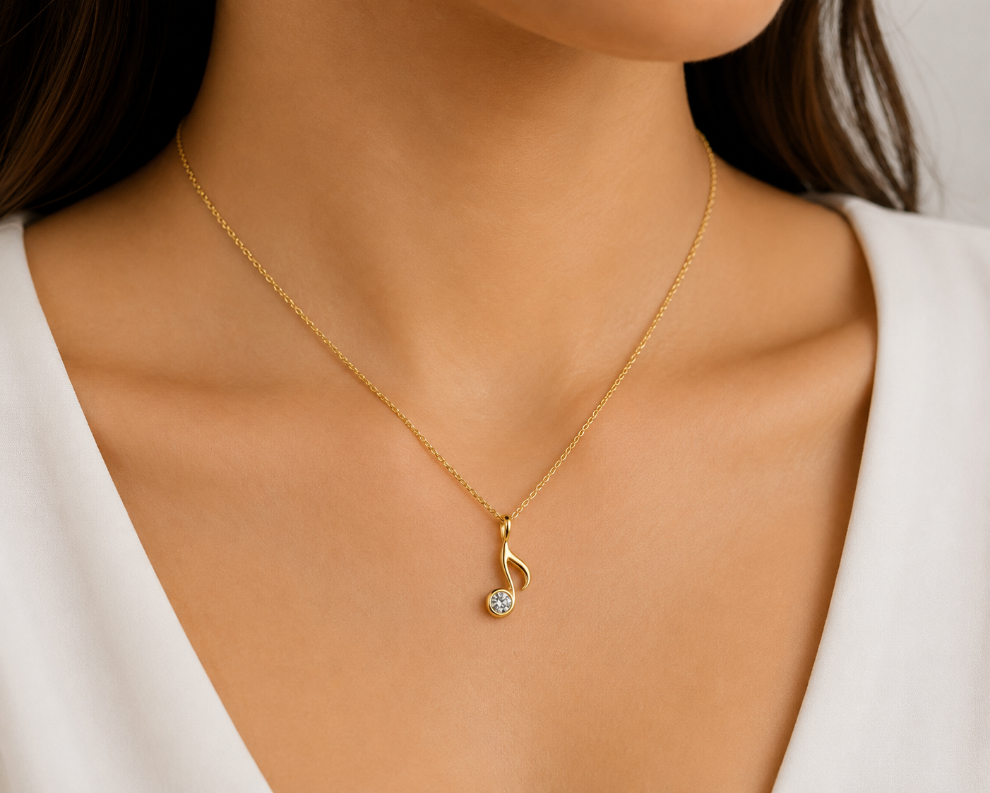Diamond Musical Note Pendant Necklace