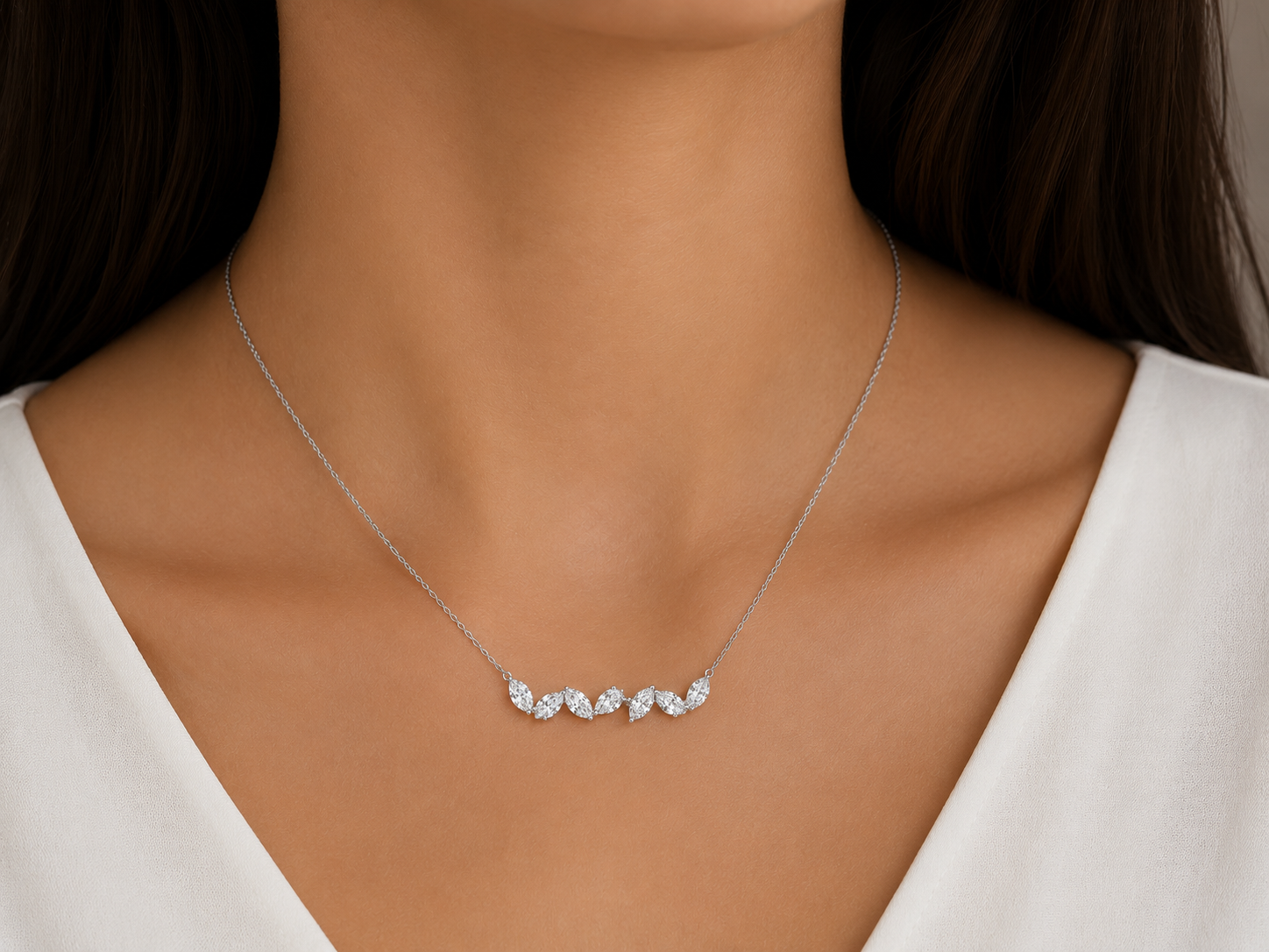 Marquise & Pear-Shape Diamond Bar Necklace