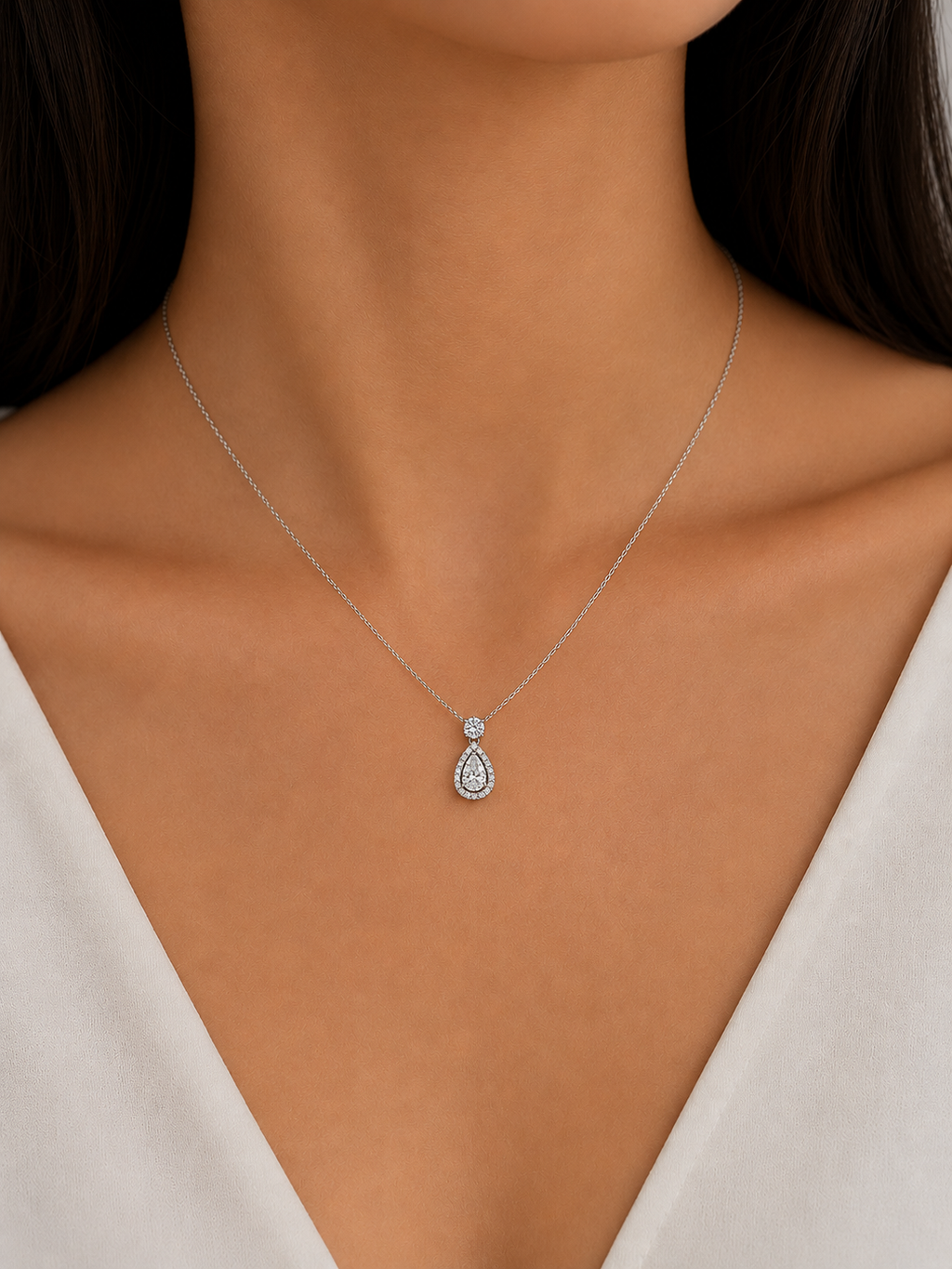 Pear Shape Diamond Halo Pendant Necklace