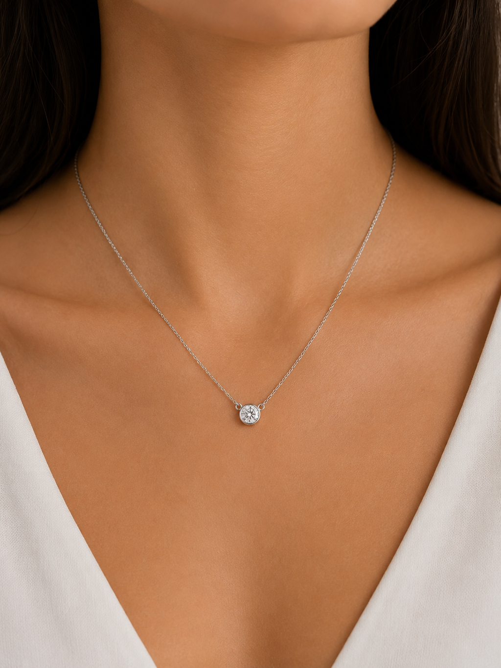 Round Diamond Bezel Necklace