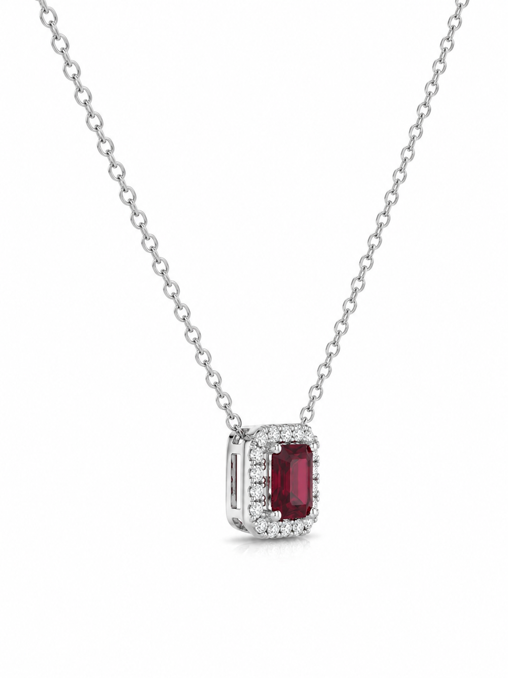 Ruby & Diamond Halo Necklace