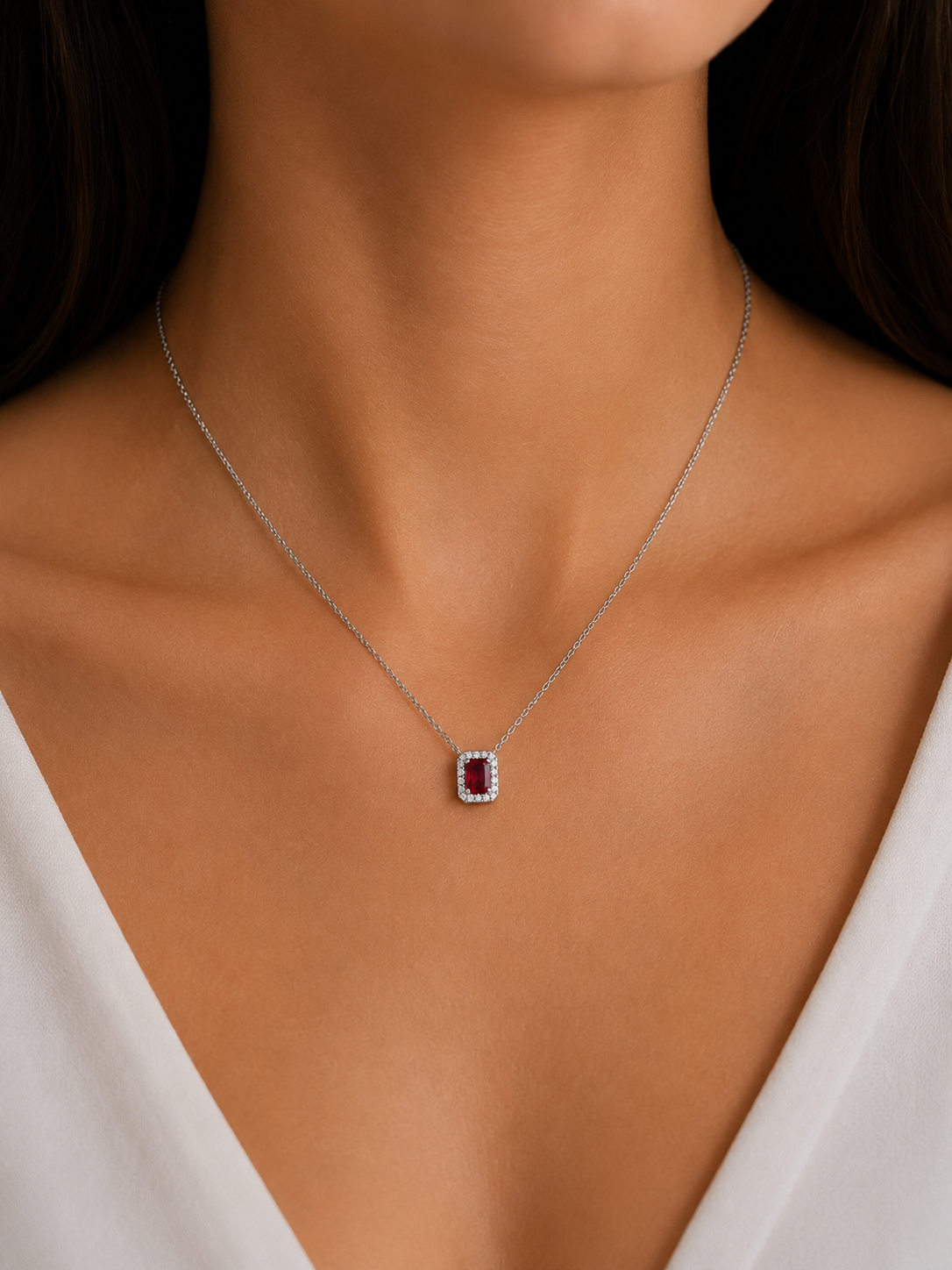 Ruby & Diamond Halo Necklace