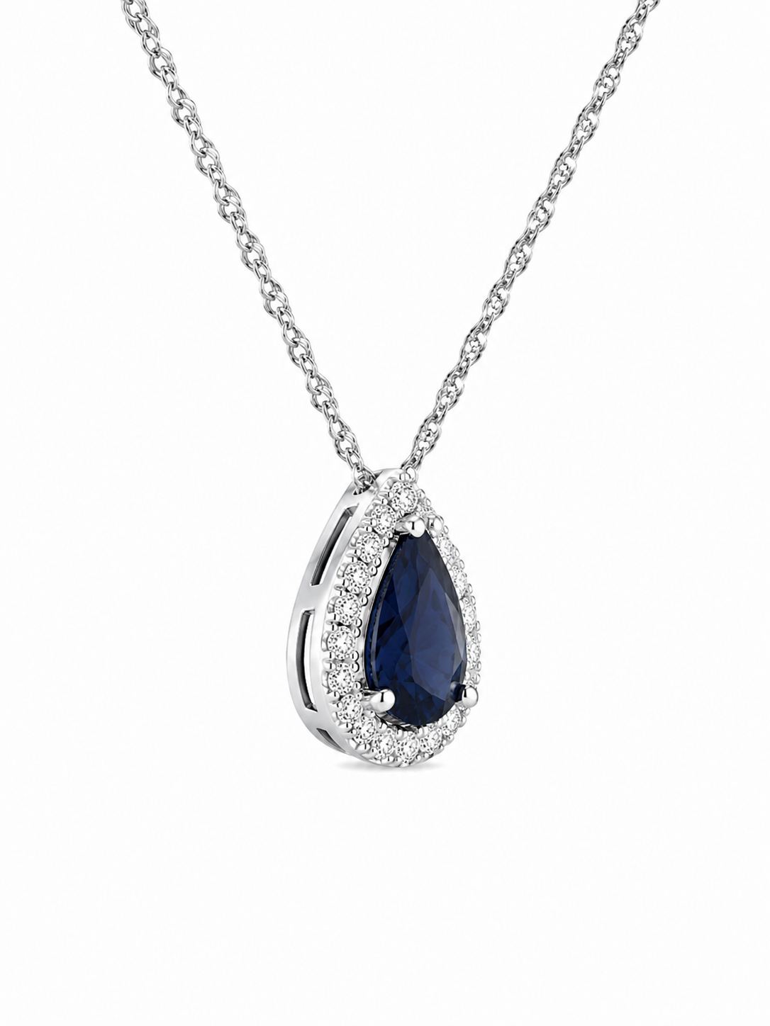 Sapphire & Diamond Halo Pendant Necklace