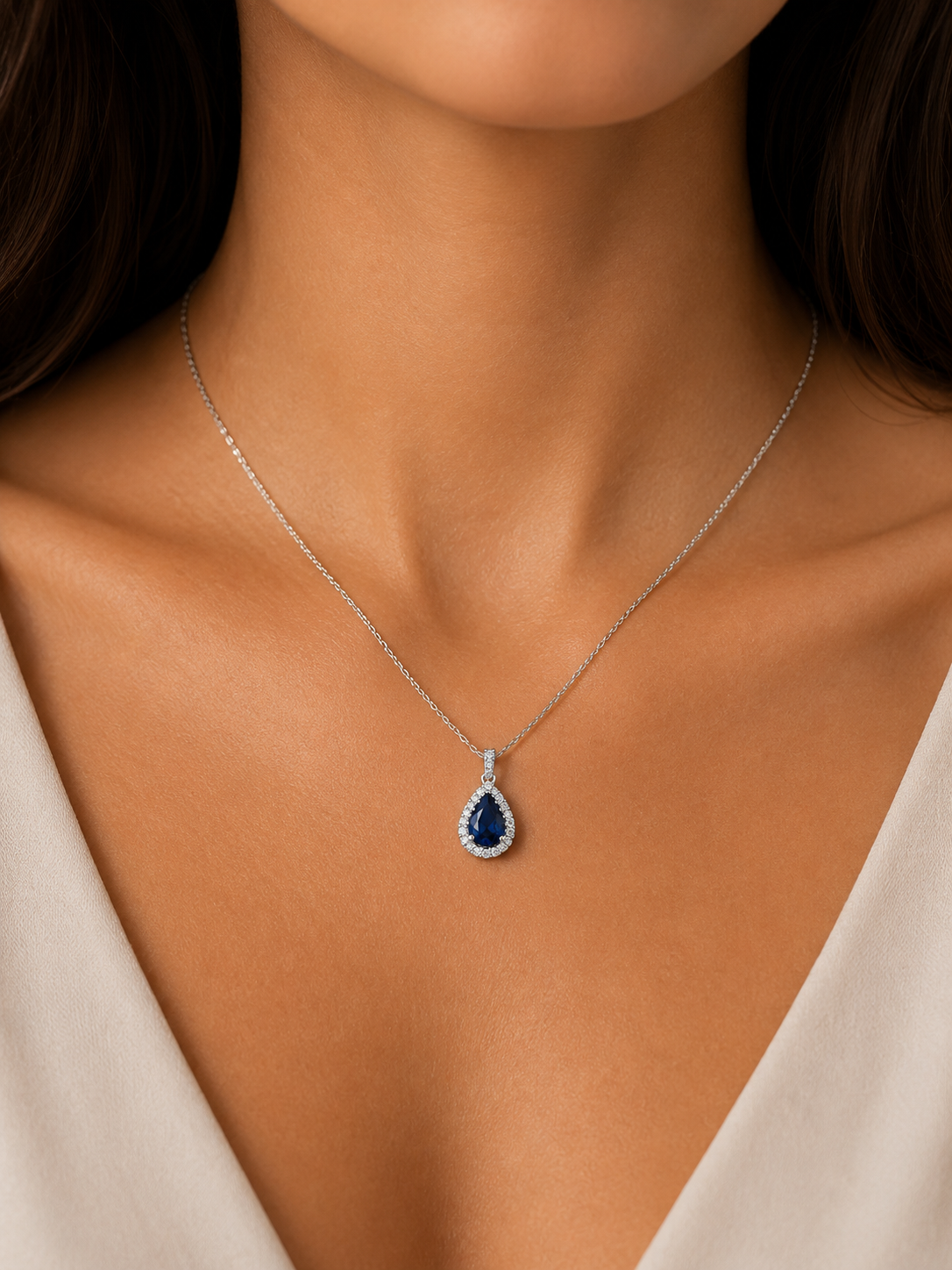 Sapphire & Diamond Halo Pendant Necklace