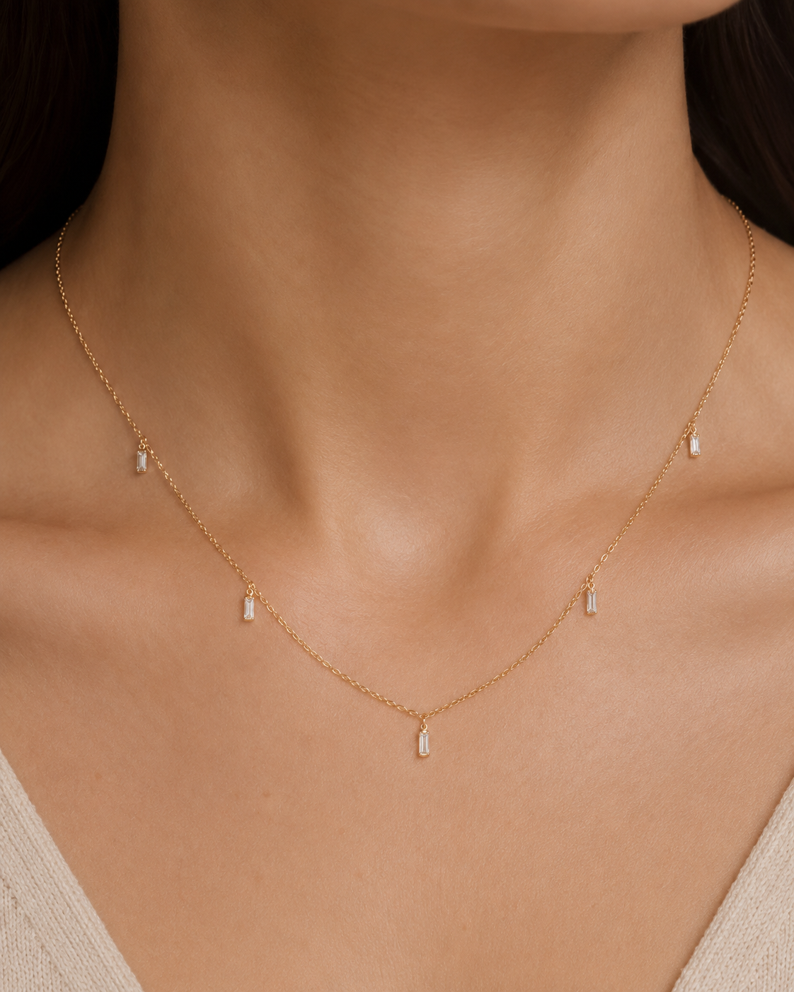 Baguette Diamond Station Necklace