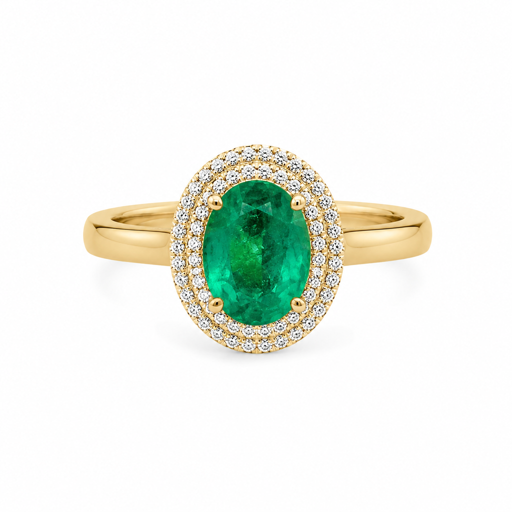 Emerald & Diamond Halo Ring