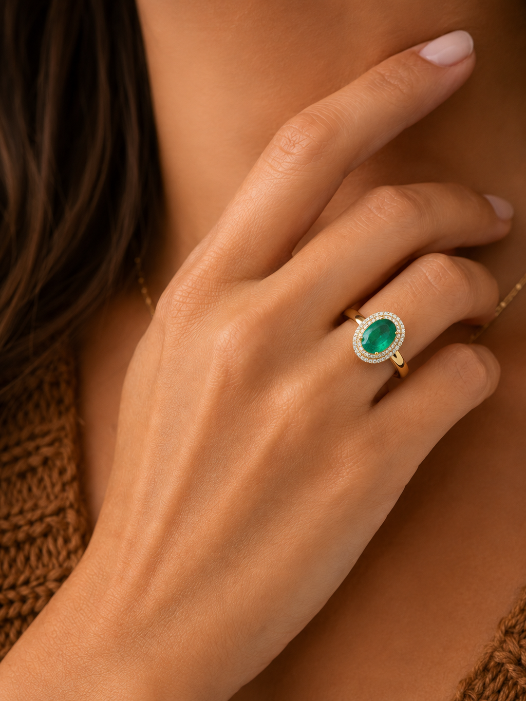 Emerald & Diamond Halo Ring
