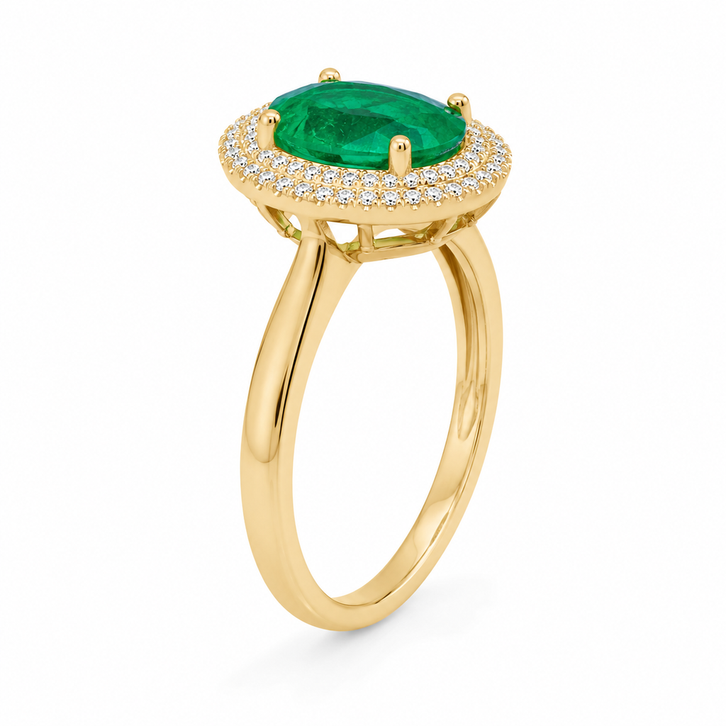 Emerald & Diamond Halo Ring