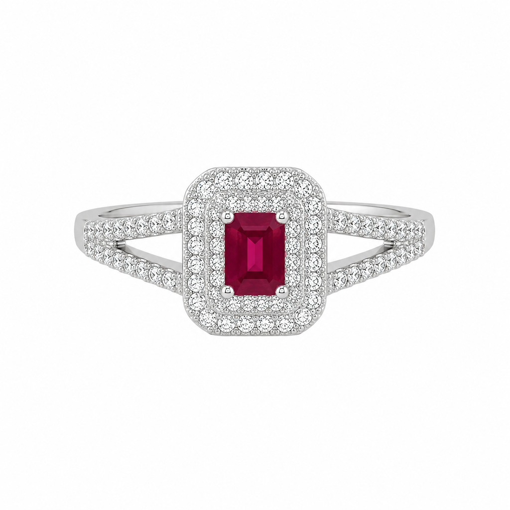 Ruby Halo Split Shank Ring