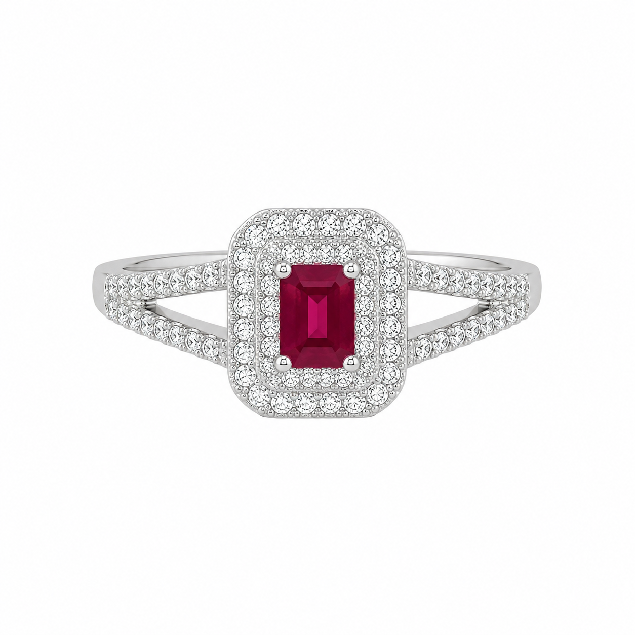 Ruby Halo Split Shank Ring